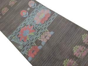 花葉模様織出し洒落袋帯